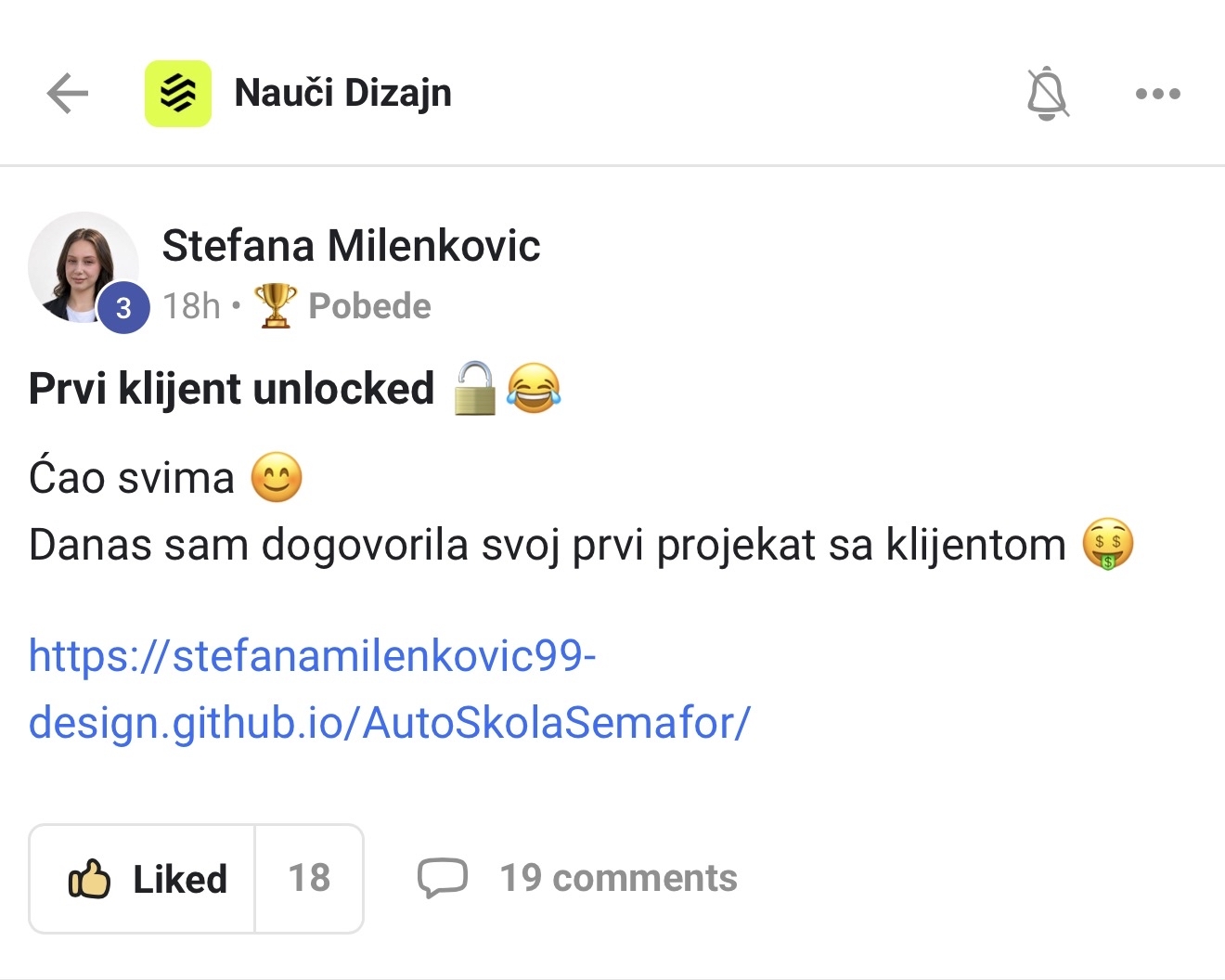 Stefana Milenković - dogovorila prvi projekat sa klijentom