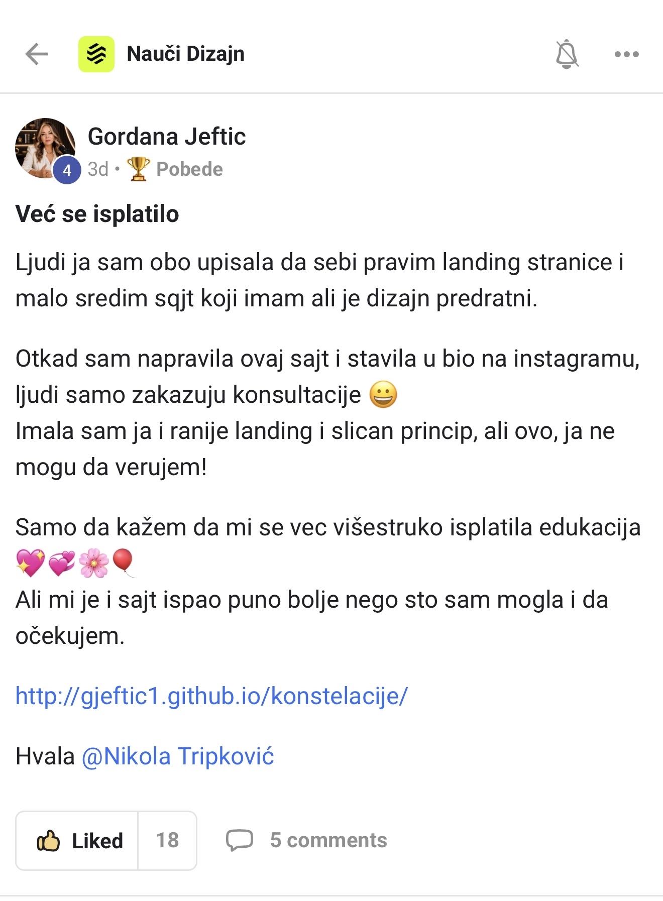 Gordana Jeftić - sajt joj puni kalendar konsultacija