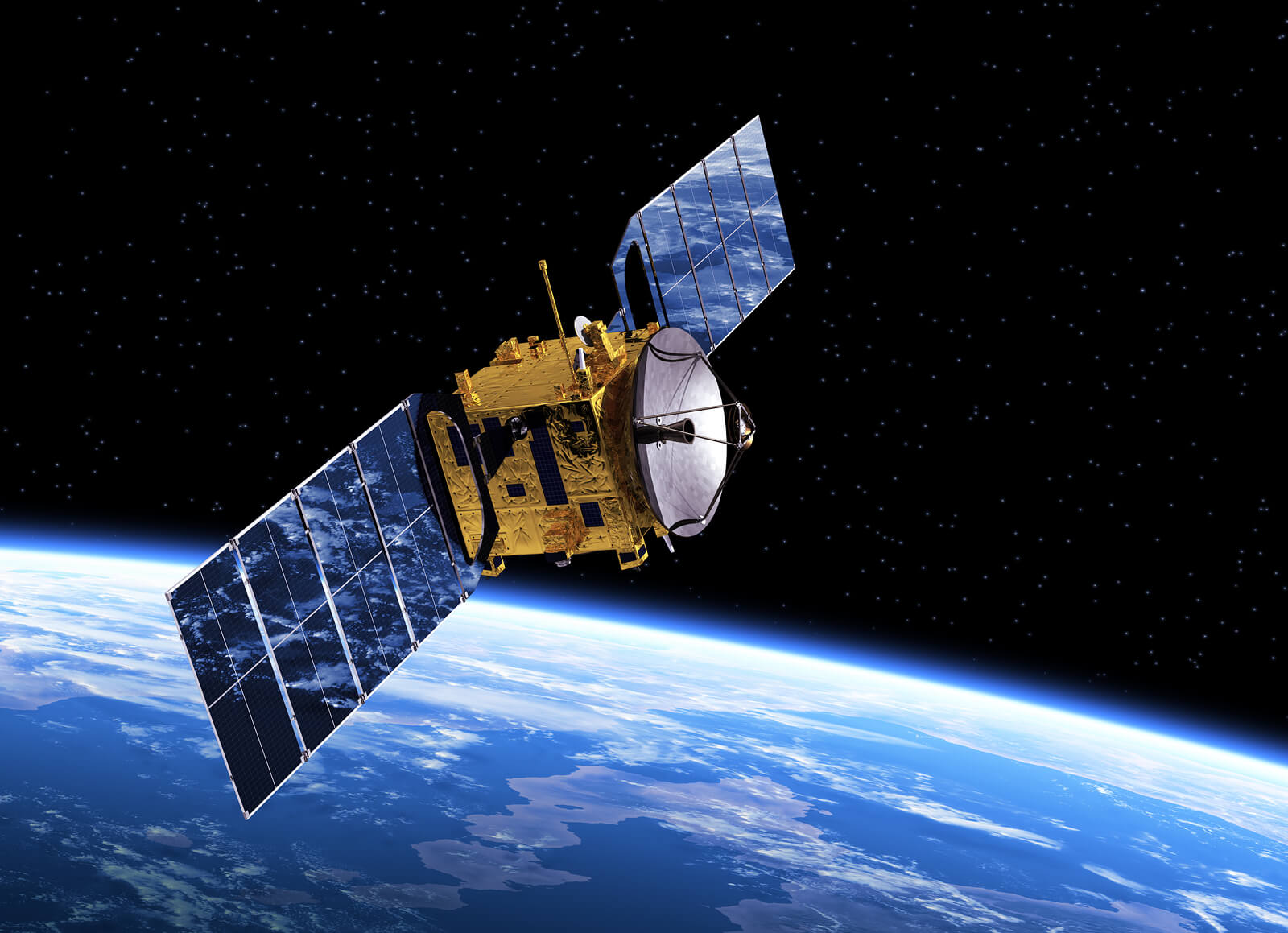 Communication satellite in orbit over planet Earth.