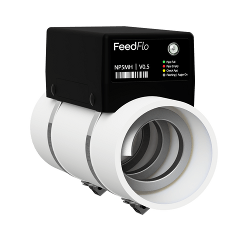 FeedFlo on-pipe sensor for monitoring feed flow in pig barns.