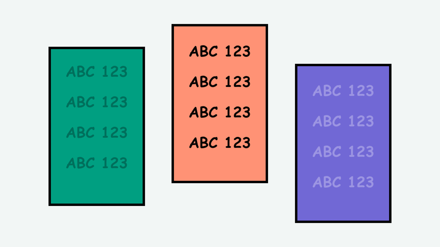 Examples of high color contrast (easy to see) and low contrast (difficult to see)