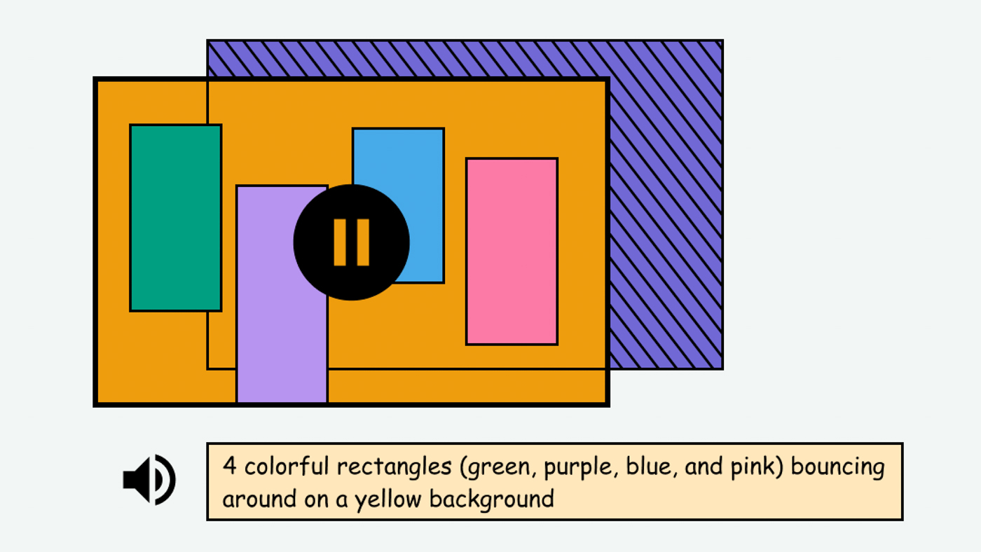 Example of video of colorful shapes with an audio description below