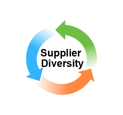 Circular diagram with three arrows in green, orange, and blue surrounding the text 'Supplier Diversity'.