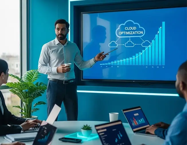 Cloud optimization diagram showing cost savings for Iraqi businesses