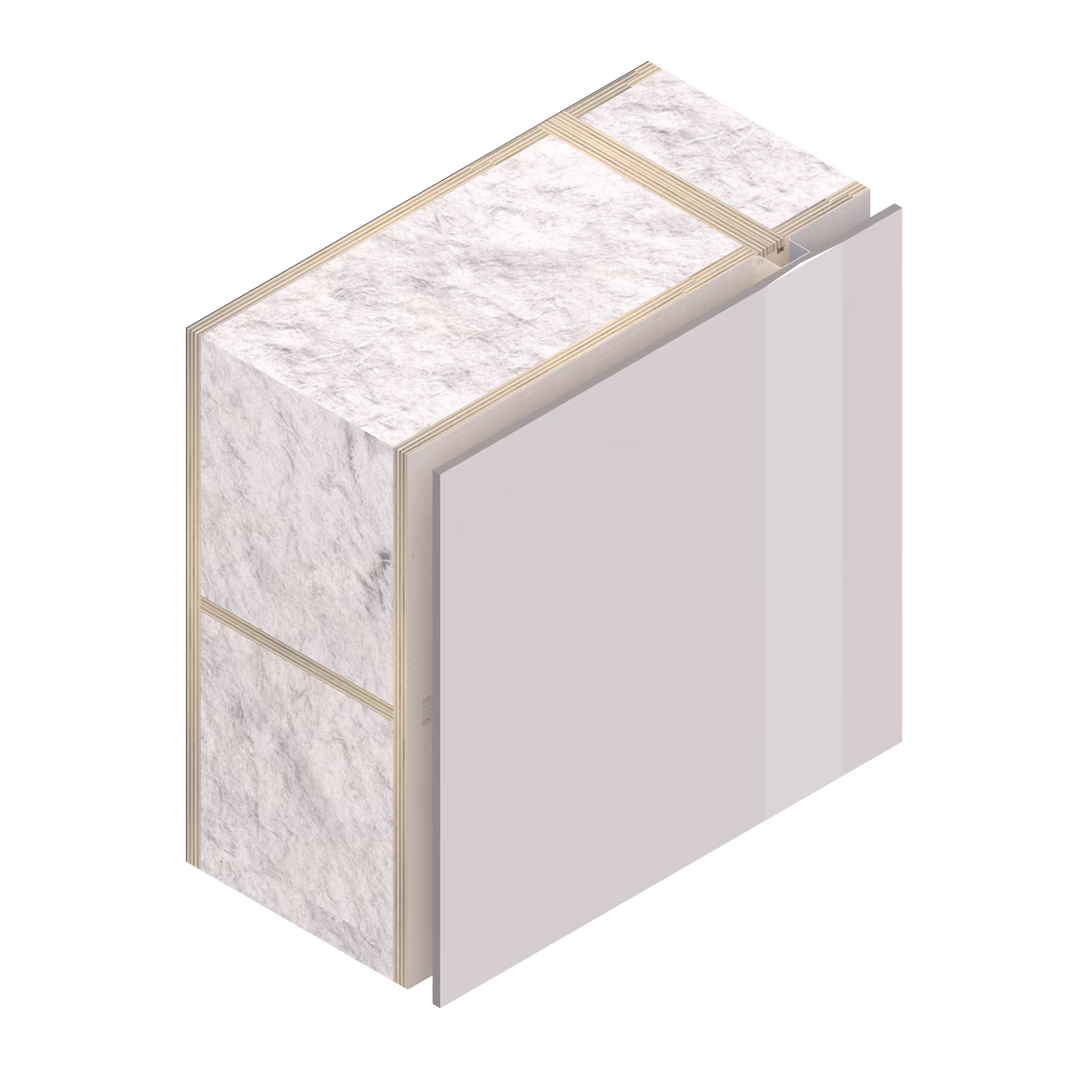 A drawing of a Skylark block showing a plasterboard panel fixed to the chassis.