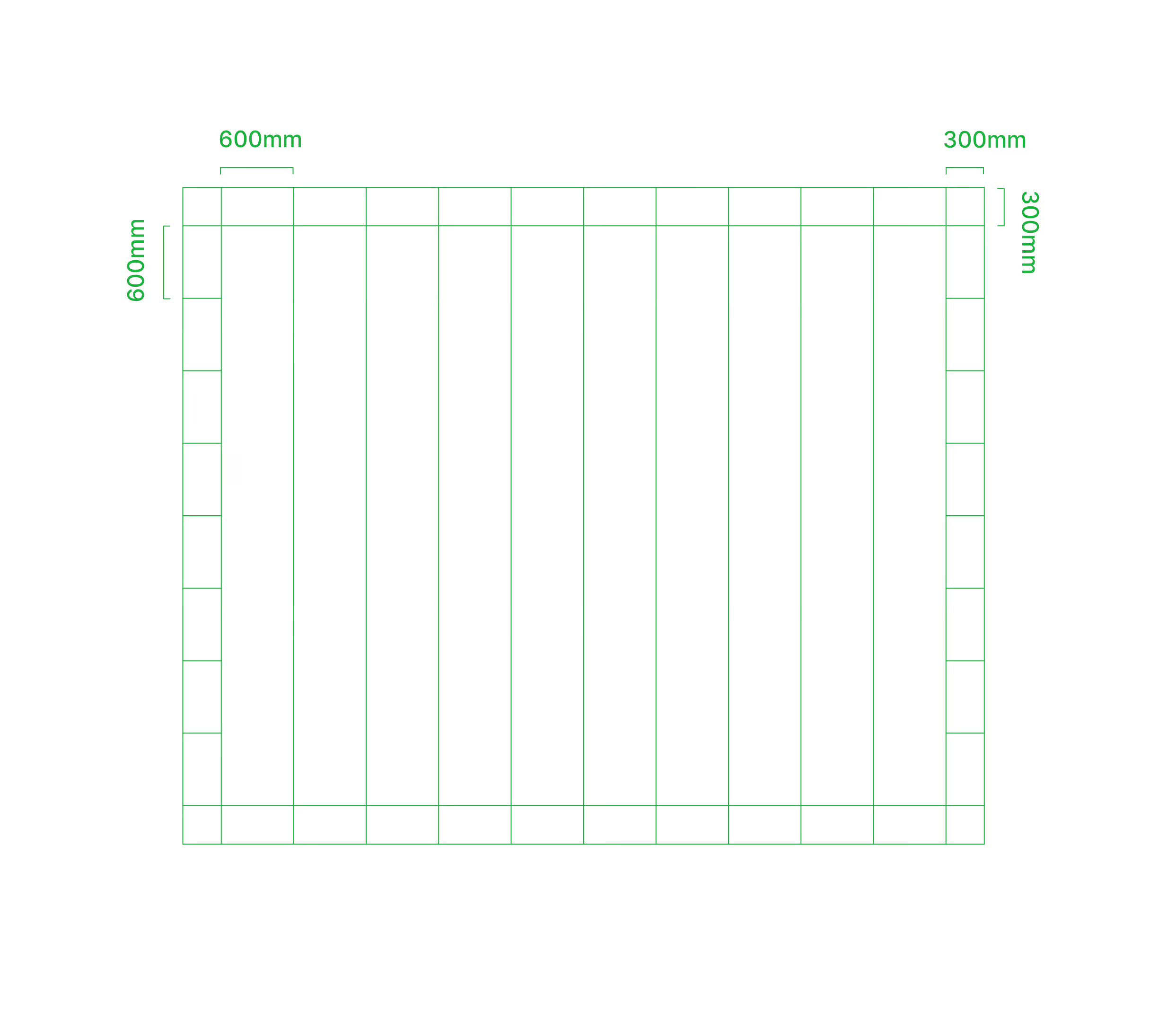 Illustration of the 600mm x 600mm grid