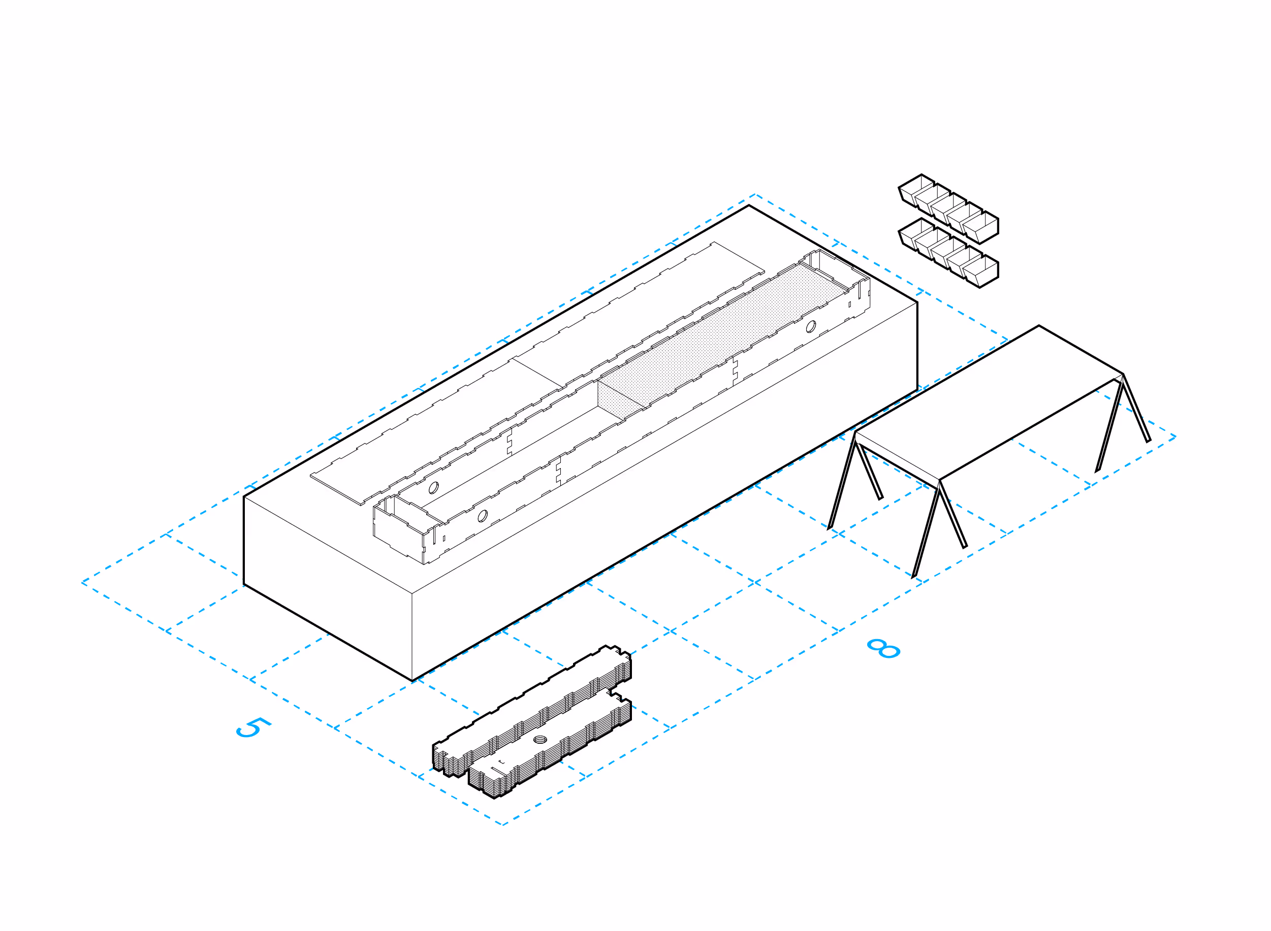 Illustration of assembly area of 5m x 8m.
