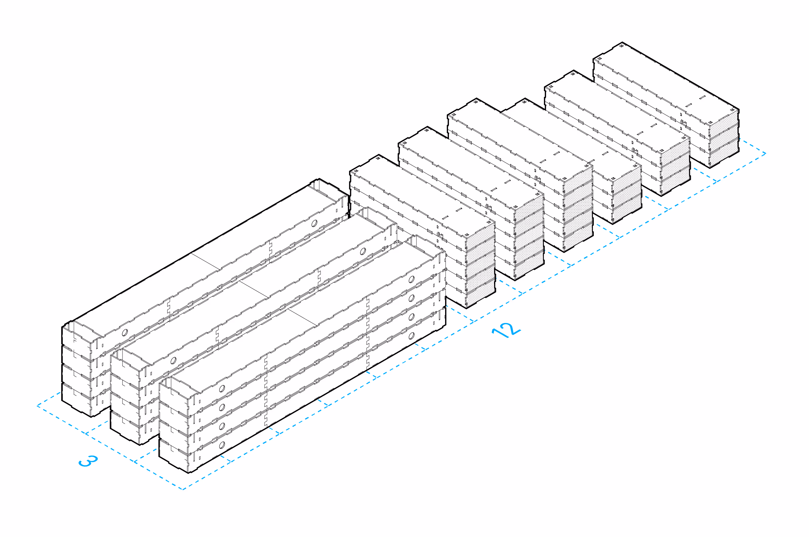 Illustration of storage area of Skylark blocks of 3m x 12m