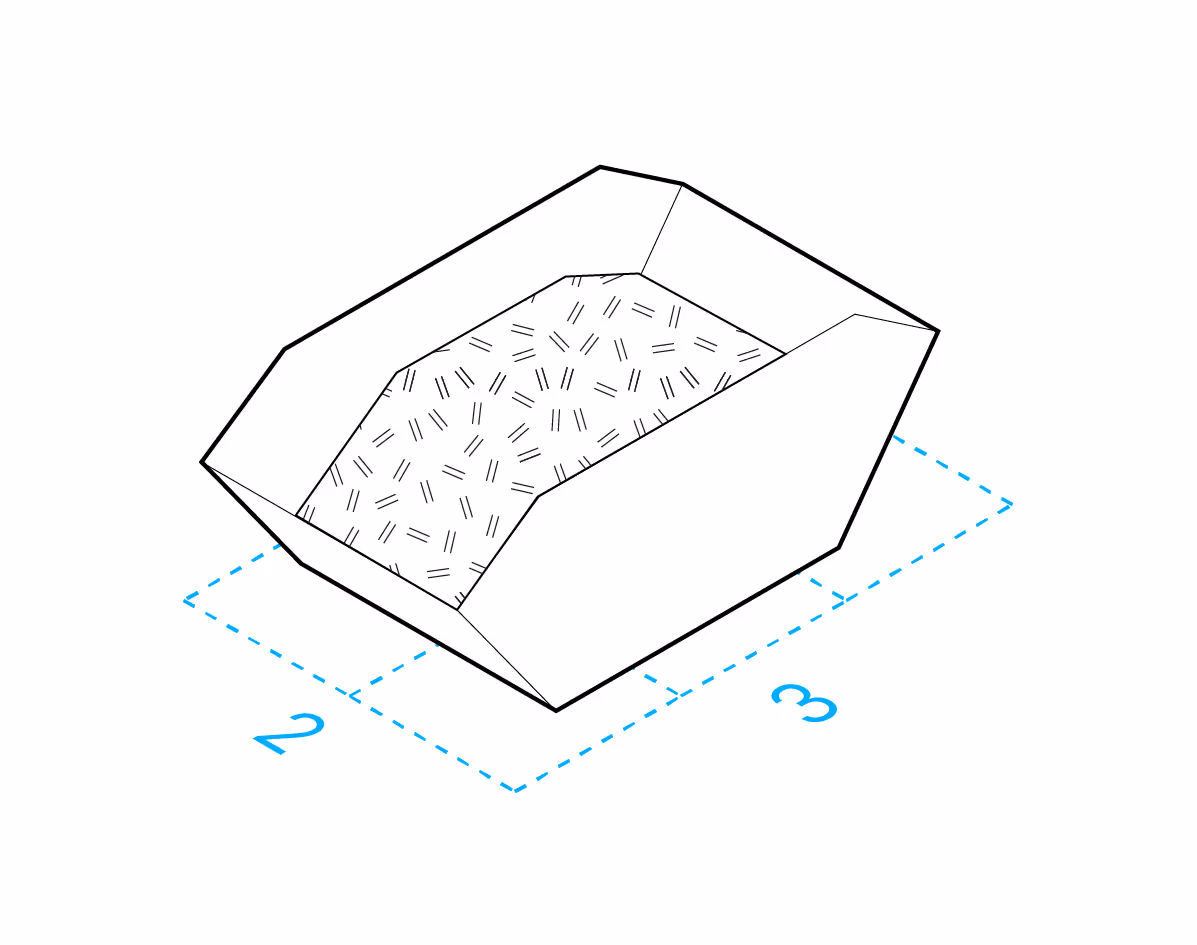 Illustration of a waste container needing an area of 2m x 3m.