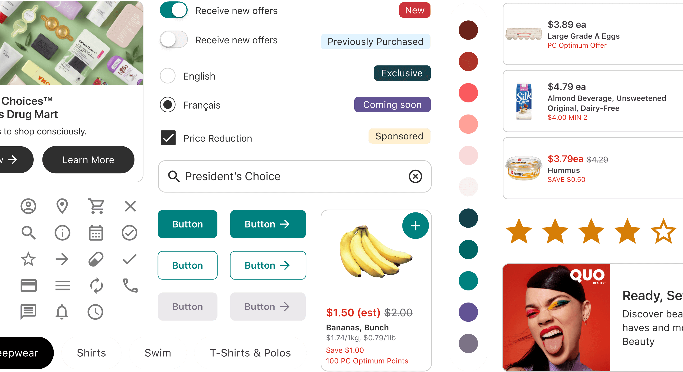 Examples of mobile designs for the noname website alongside famous noname product packaging for products like peanut butter and tomato sauce
