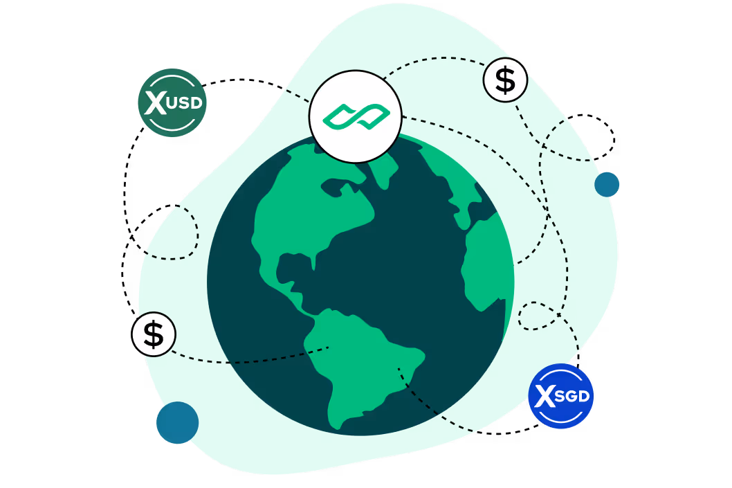 XSGD and XUSD tokens circulating globally, representing cross-border payment network