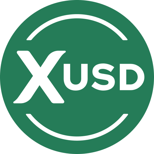 XUSD cryptocurrency logo with white text inside a green circle.