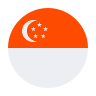 Flag of Singapore with red top half featuring a white crescent and five white stars, and a white bottom half.