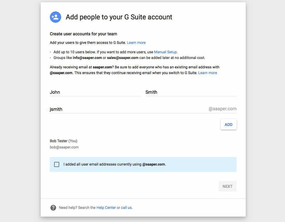 adding team to g suite