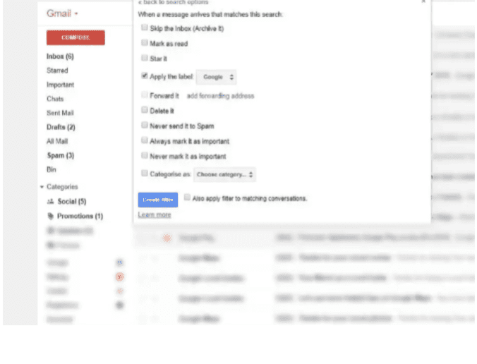 create filter in gmail