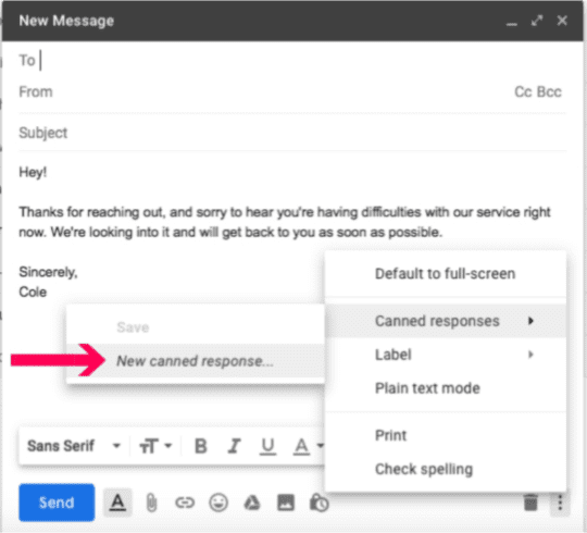 New Canned response in gmail