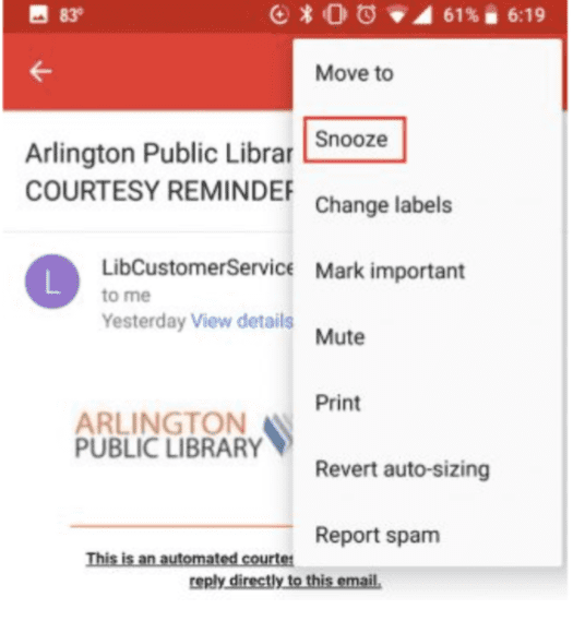 snooze email in gmail