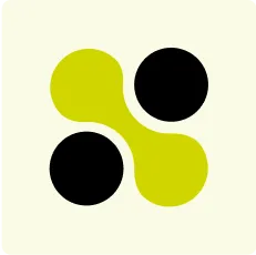 Abstract logo with two black circles connected by two green curved shapes forming an X pattern on a light background.