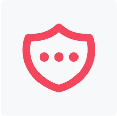 Red shield outline with three dots inside representing data protection.