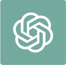 White OpenAI logo on a teal background.