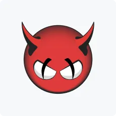 Red angry face emoji with black devil horns and furrowed brows.