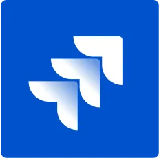 Jira logo with three stylized white checkmark shapes on a blue background.