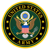 Seal of the United States Army featuring a bald eagle holding arrows and an olive branch, encircled by the text 'United States Army'.