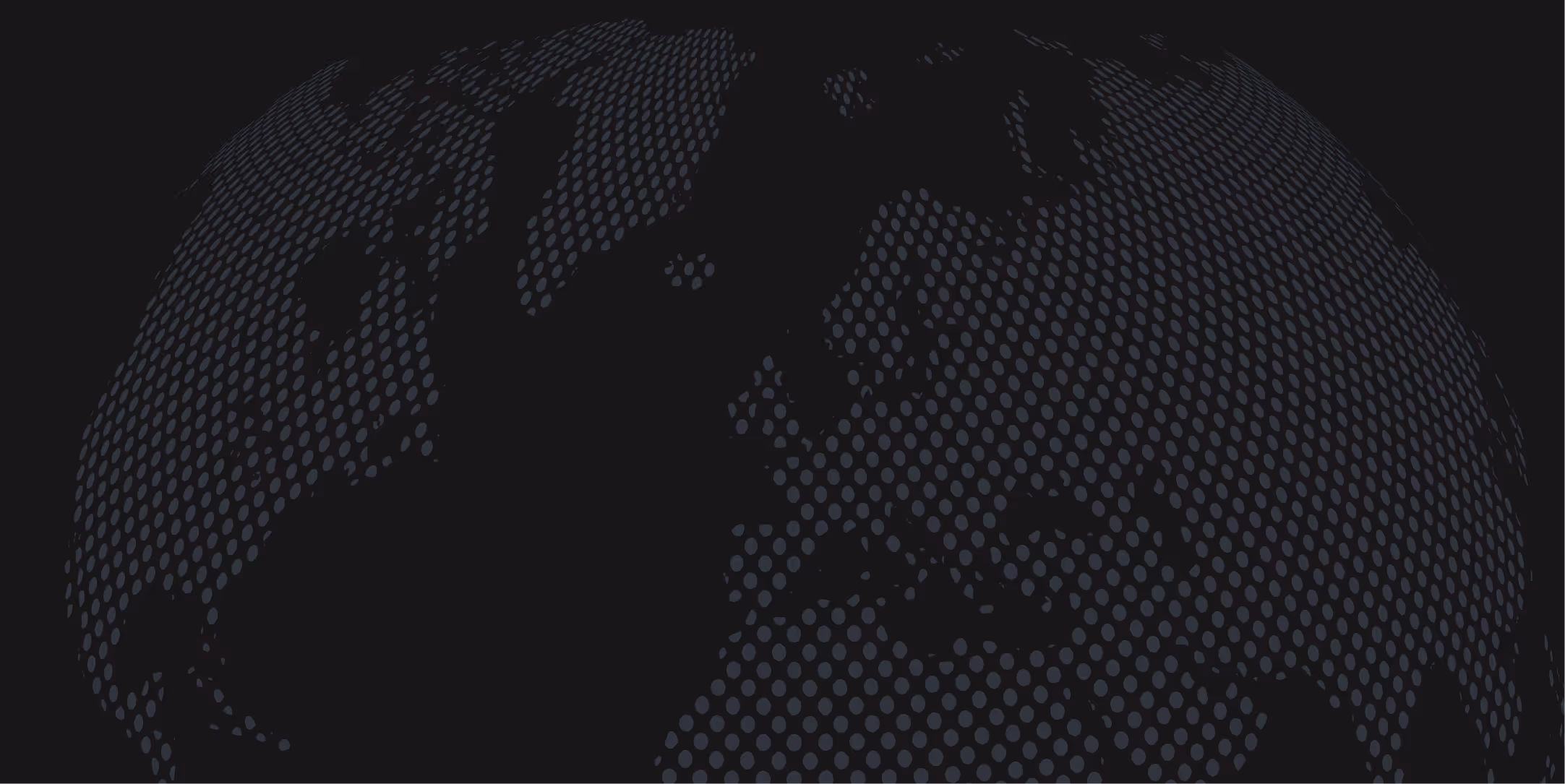 Black globe with continents in dark silhouette covered by a pattern of evenly spaced gray dots.