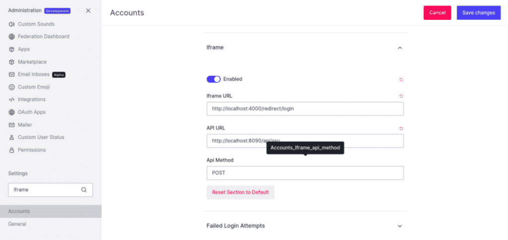 Iframe Auth Settings in Accounts