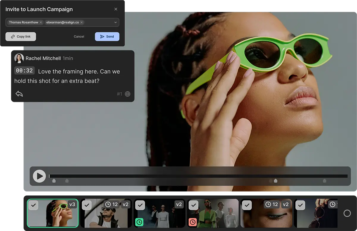 collage of UI images that showcase how easy it is to collaborate in Iconik