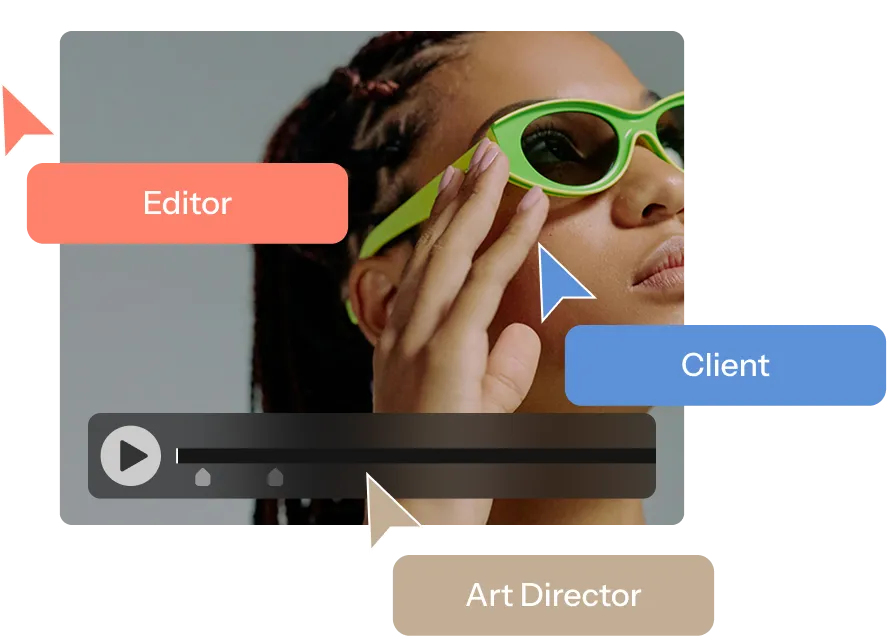 image with cursors showing how Iconik can be used with multiple users in collaboration