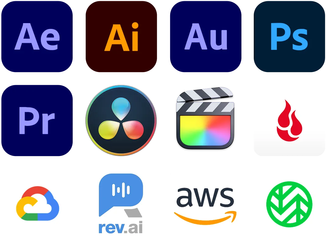 logos of different integrations and partners that work with Iconik to make users live's easier to create, share and collaborate