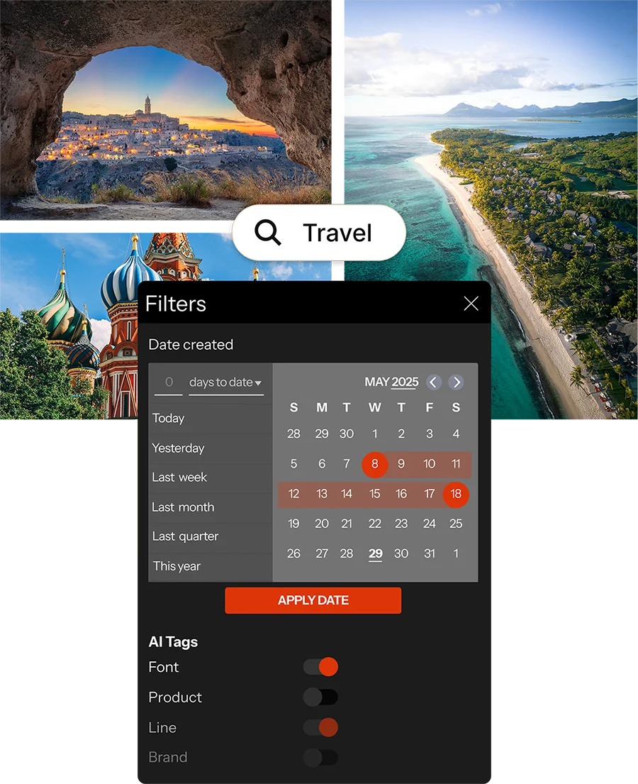 collage of images showcasing Iconik's search and discovery functionality