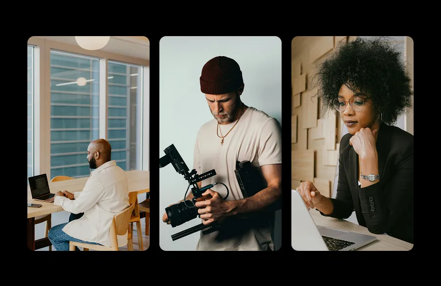 collage of images showcasing Iconik's collaboration and review functionality