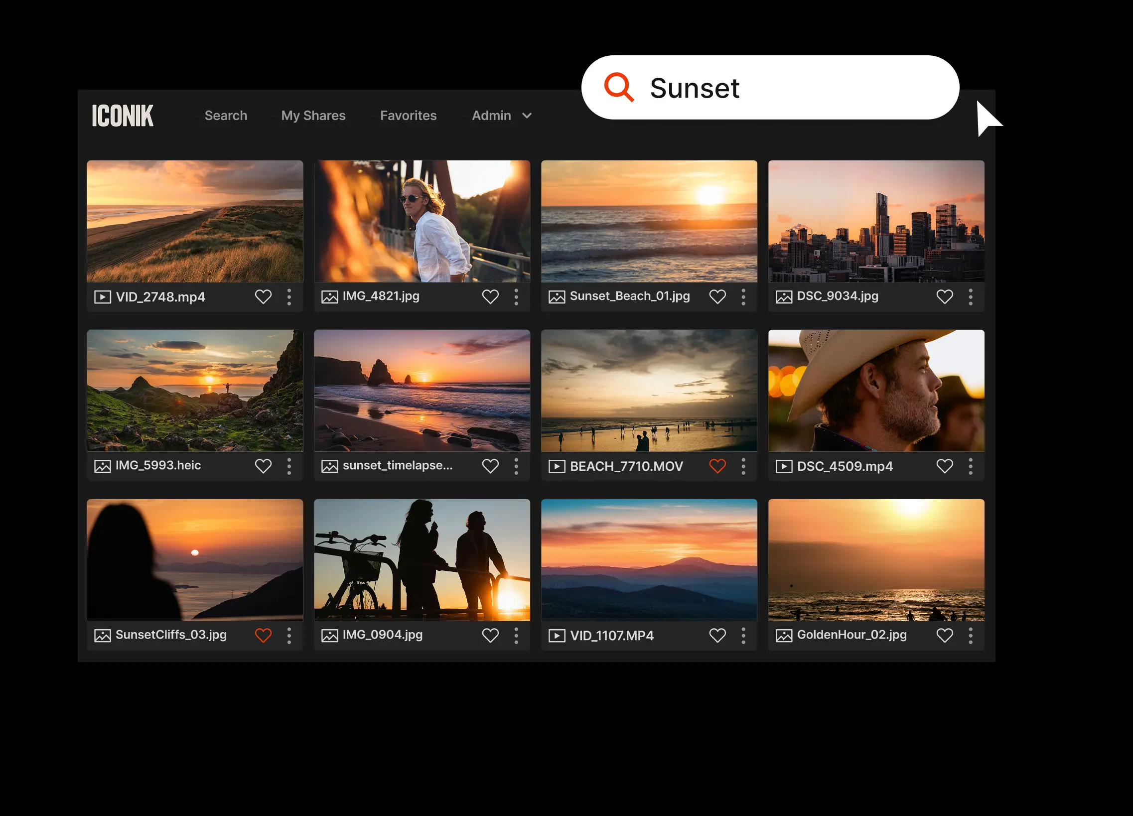 Image of Iconik's user-friendly UI, tons of images all in one place easy for everyone to access