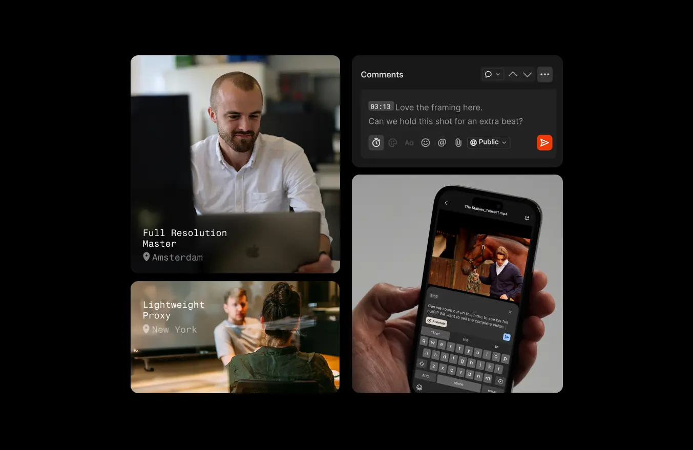 collage of images showcasing Iconik's collaboration and review functionality