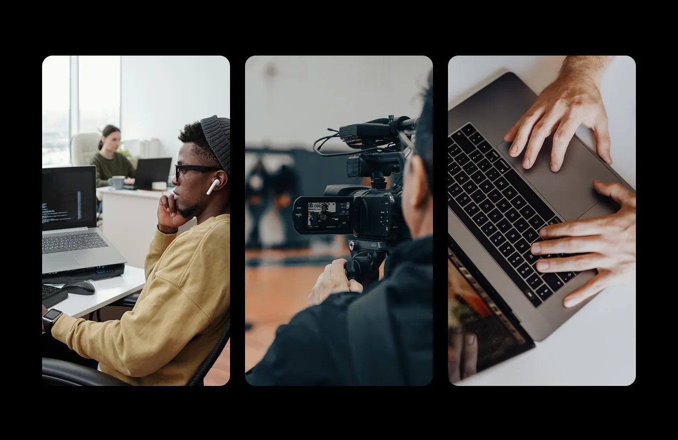 collage of images showcasing Iconik's collaboration and review functionality