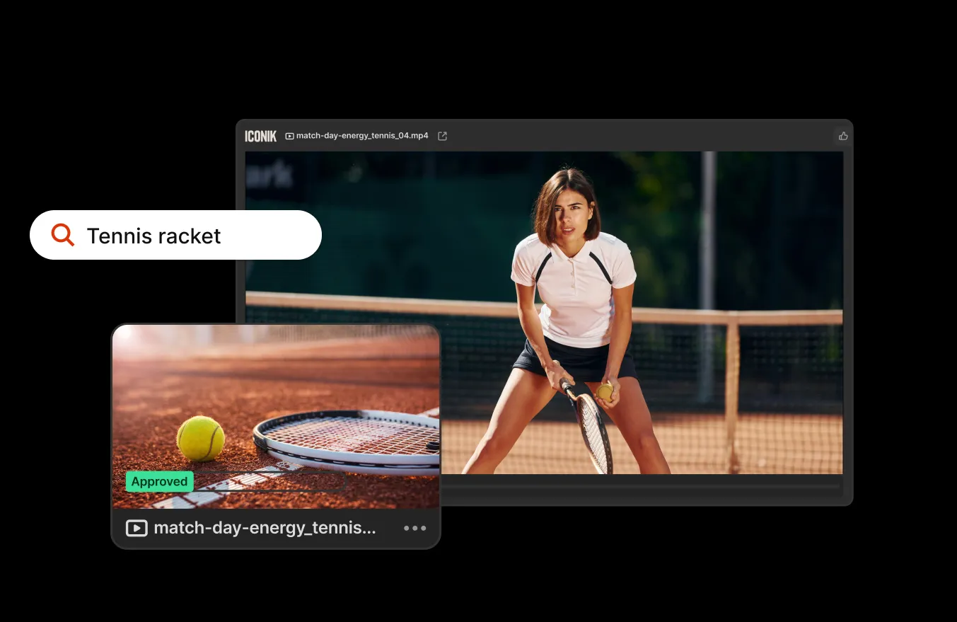 Young woman in tennis attire holding a racket and tennis ball on a court, with a close-up inset of a tennis racket and ball on clay court.