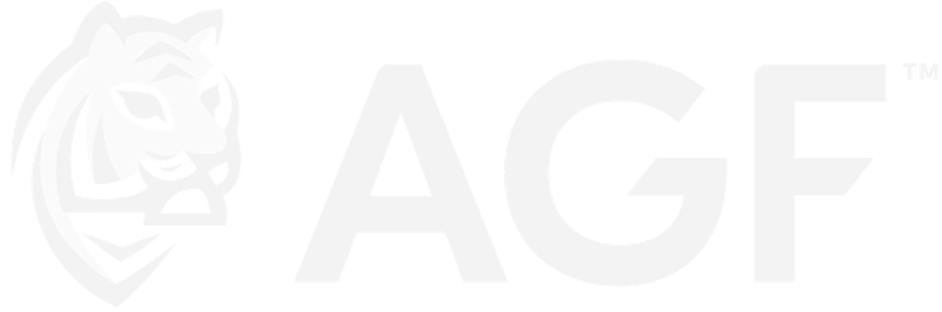 AGF company logo with stylized lion head icon on the left