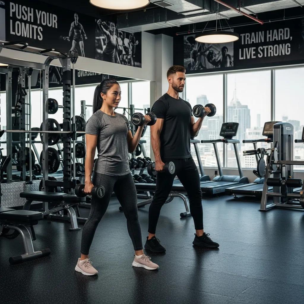 Trainer coaching a client in the gym — focused, personalized training