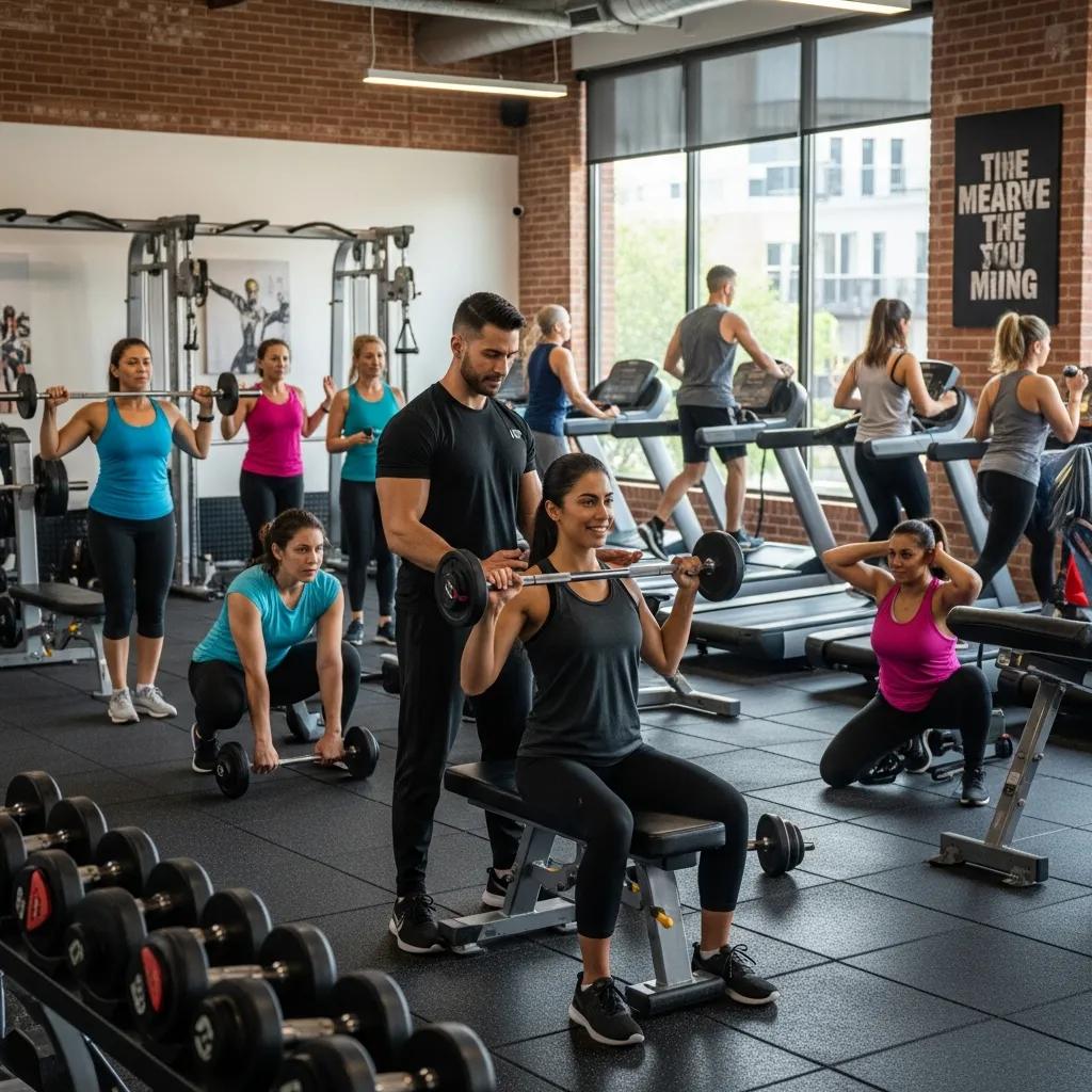 Trainer coaching a client in a Chicago gym — focused on strength, mobility, and community