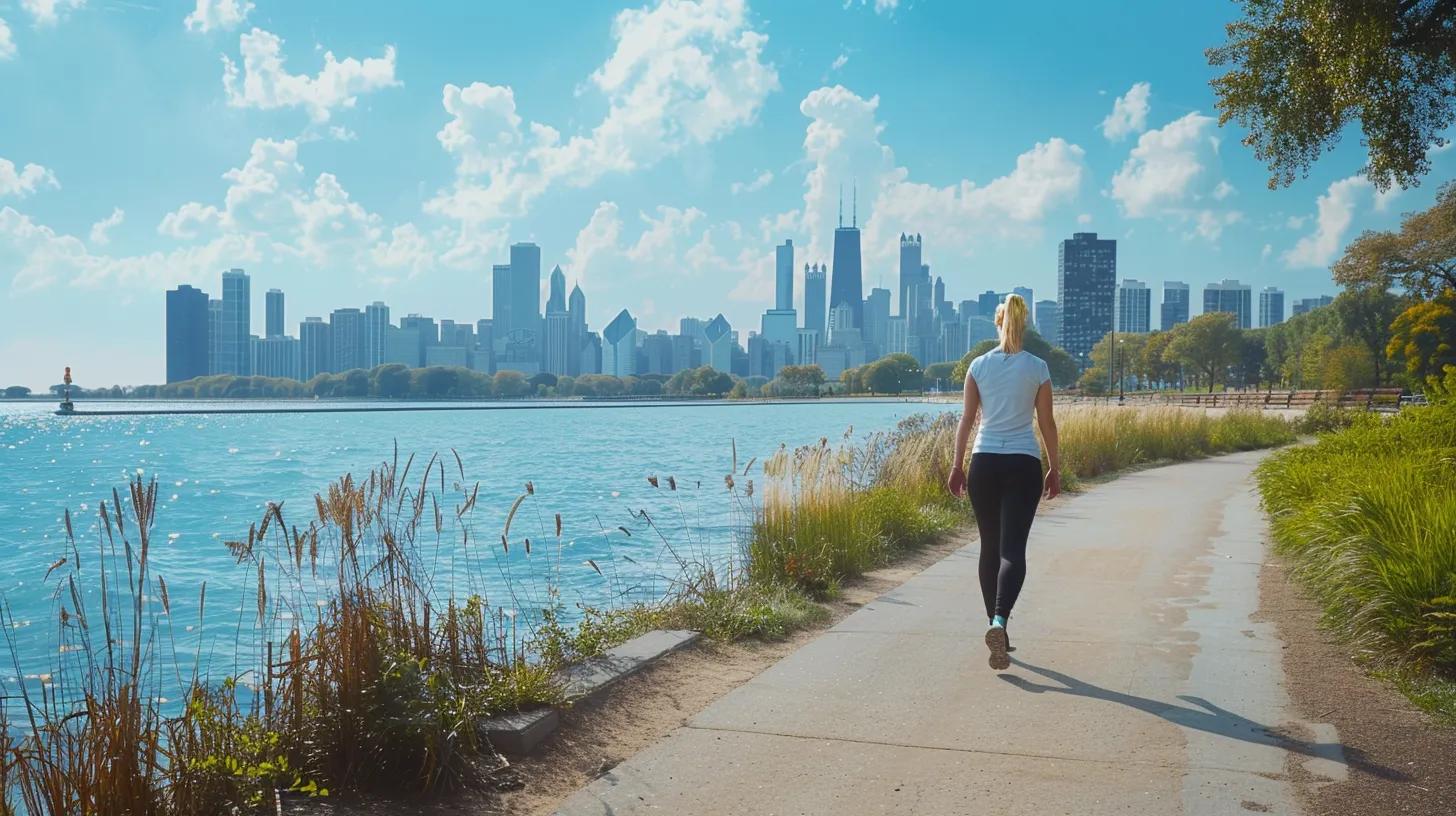 A woman walking and feeling healthy after one year of healthy habits in the gym