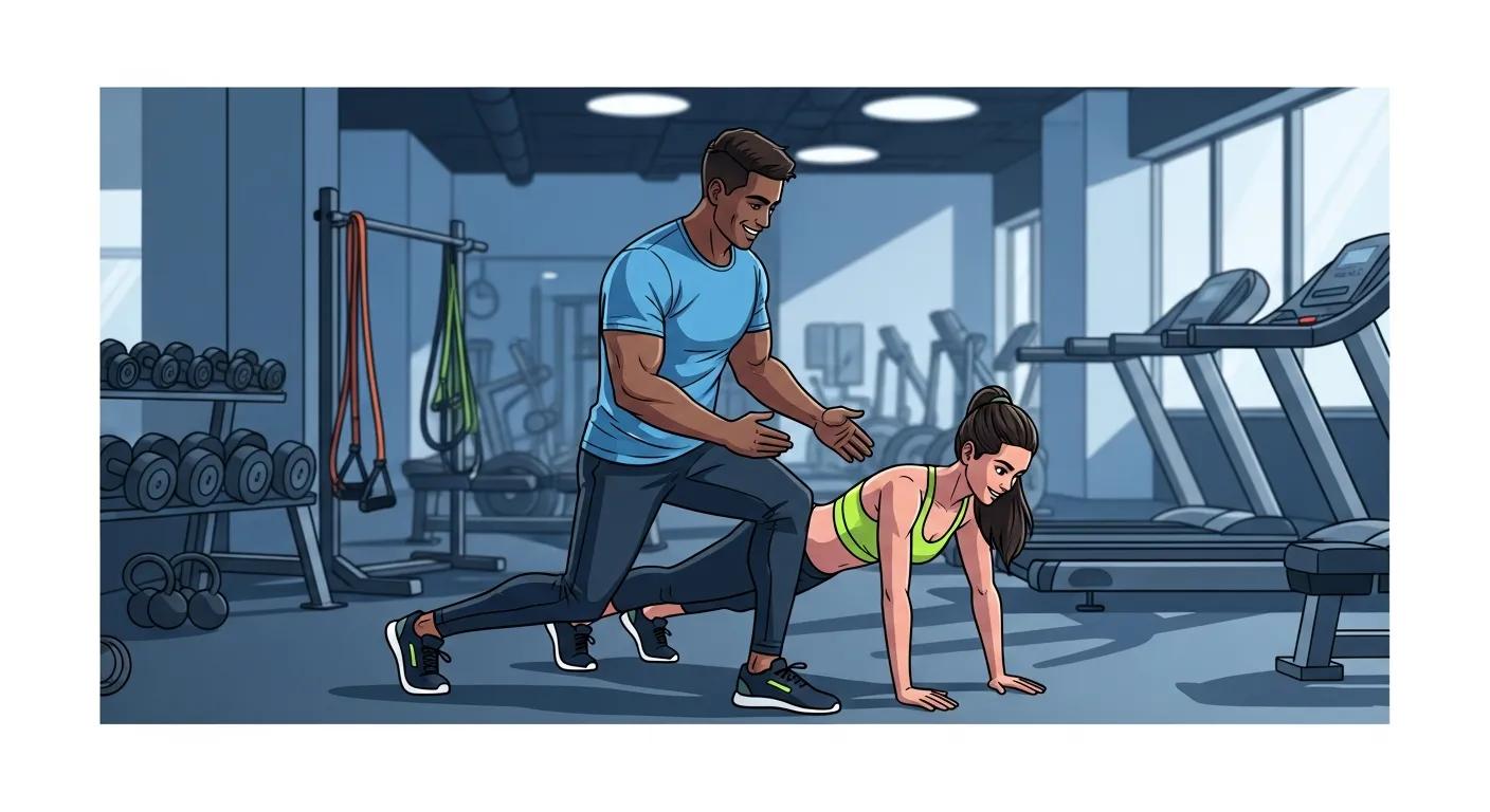 Image of a personal training instructing a client while the client is doing a plank
