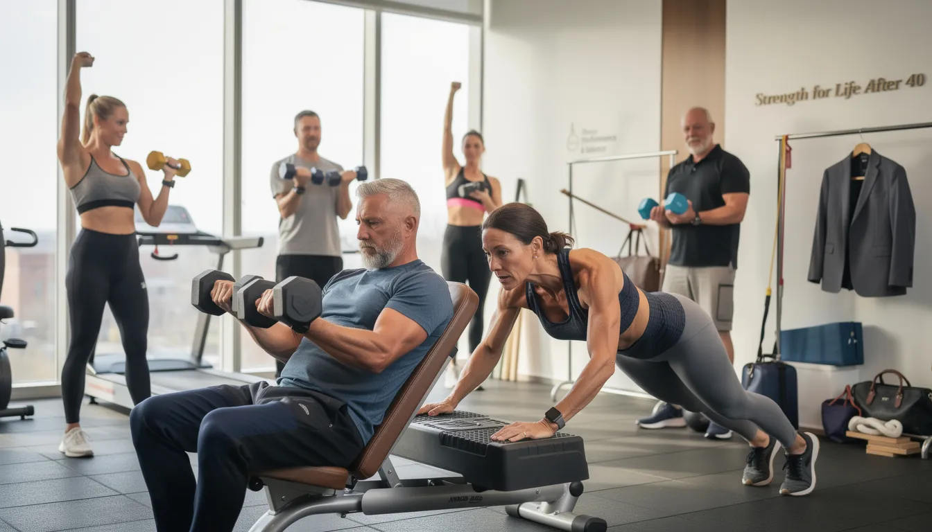 Small Group of 50 and over aged men and women are working out in semi private session  in the gym