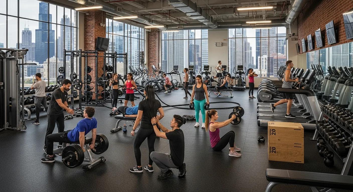Downtown Chicago gym with diverse members training together