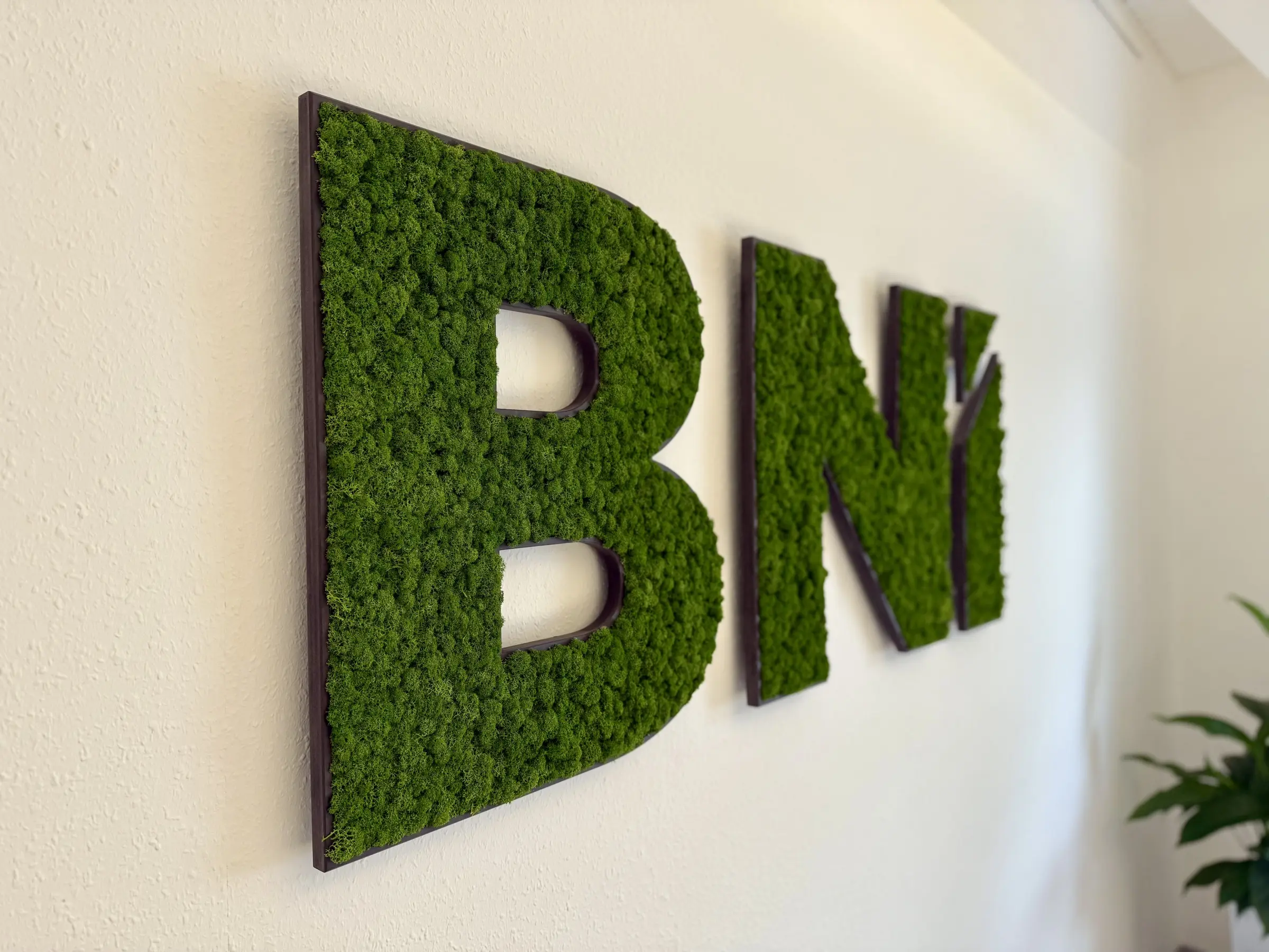 Bespoke BNI logo CNC-milled from black MDF, filled with preserved island