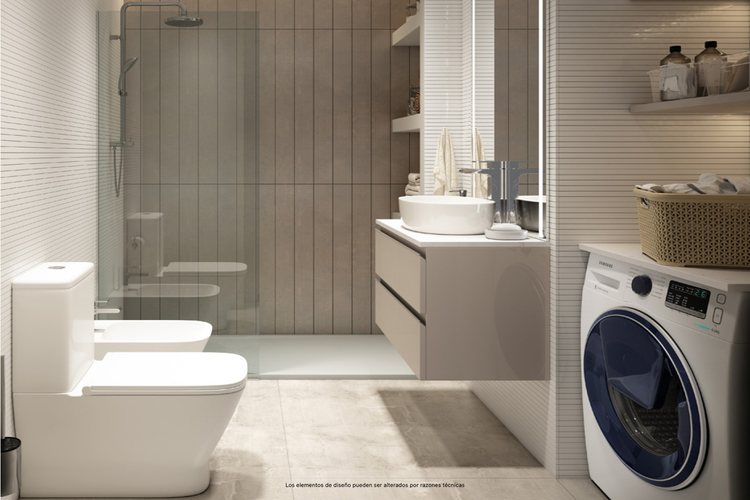 Sugerencia de presentación del baño en los Áticos de la Promoción Biznaga.