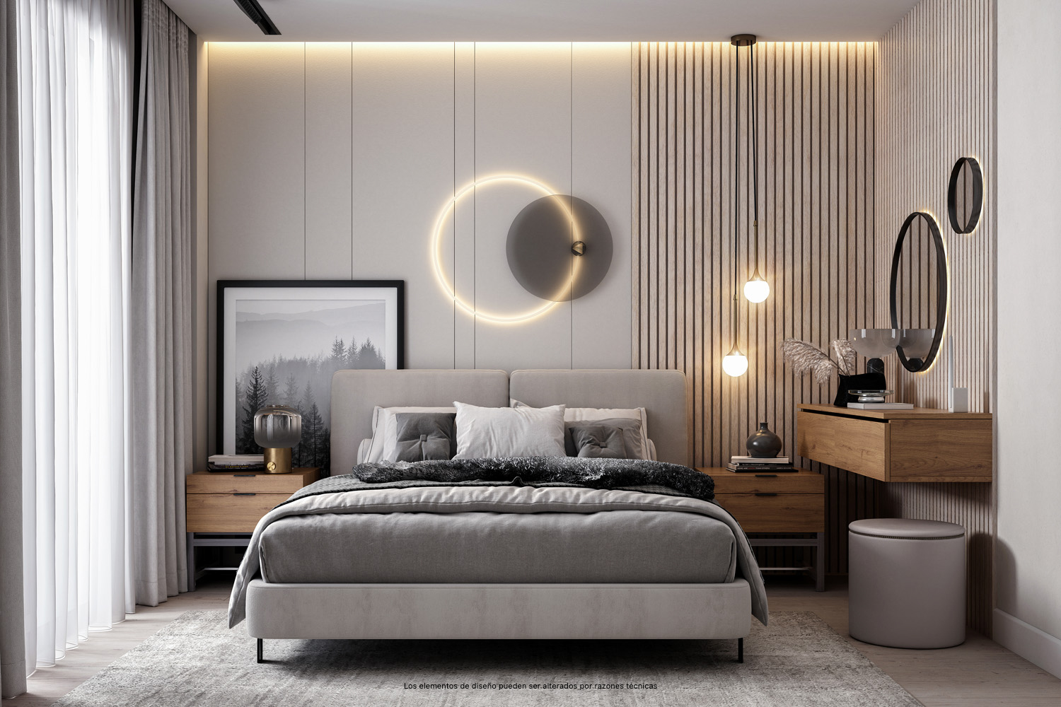 Sugerencia de presentación del dormitorio en los Áticos de la Promoción Biznaga.