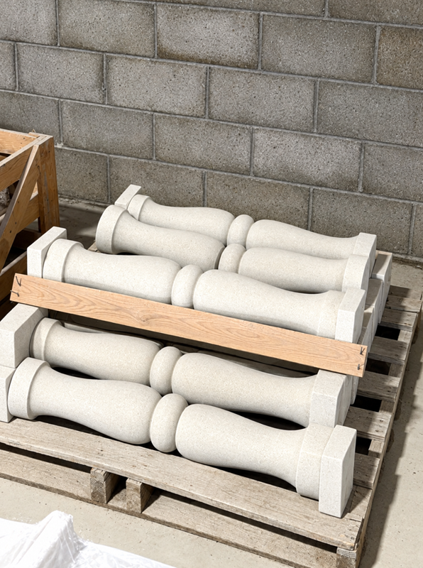 Hand-fabricated limestone balusters for custom architectural stonework