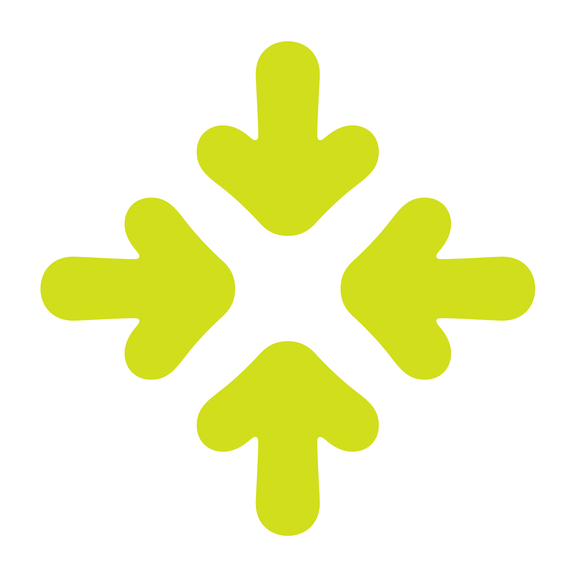 Quatre flèches vert lime pointant vers un centre commun.